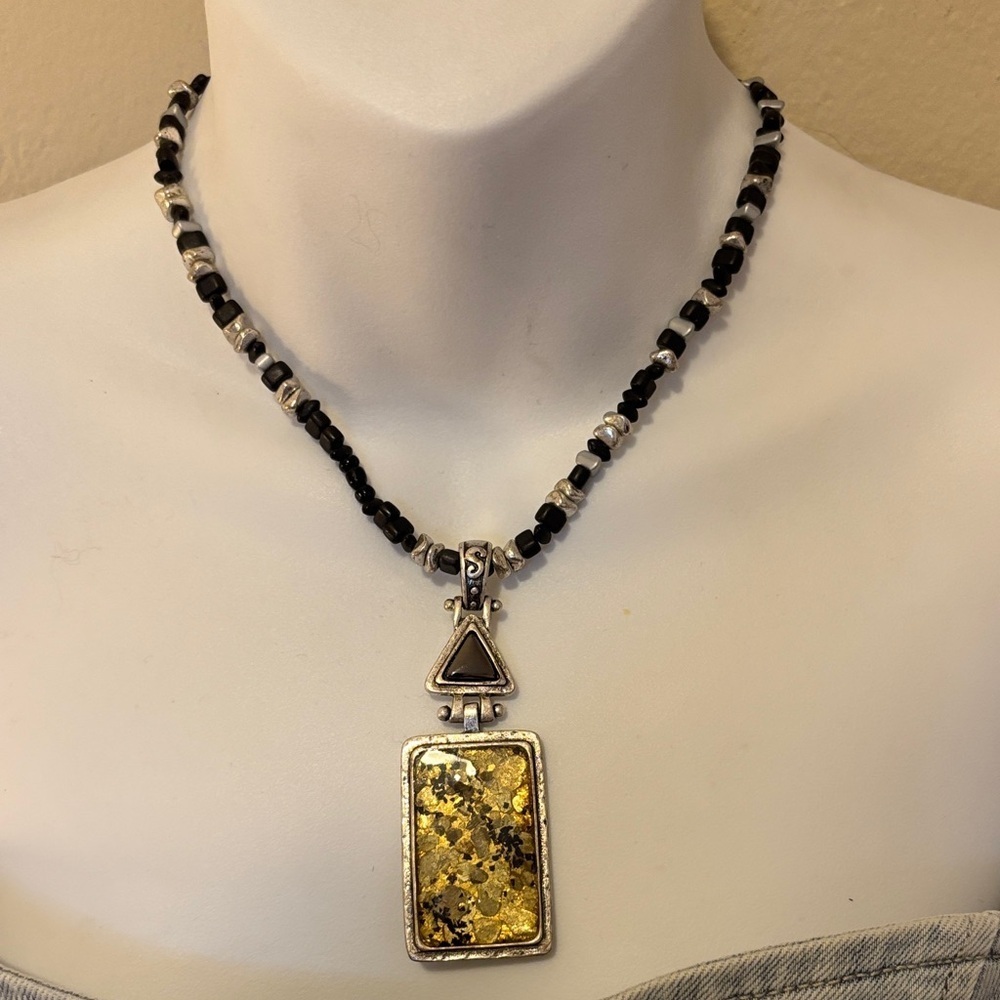 Laura Ashley Black and Gold Beaded Necklace